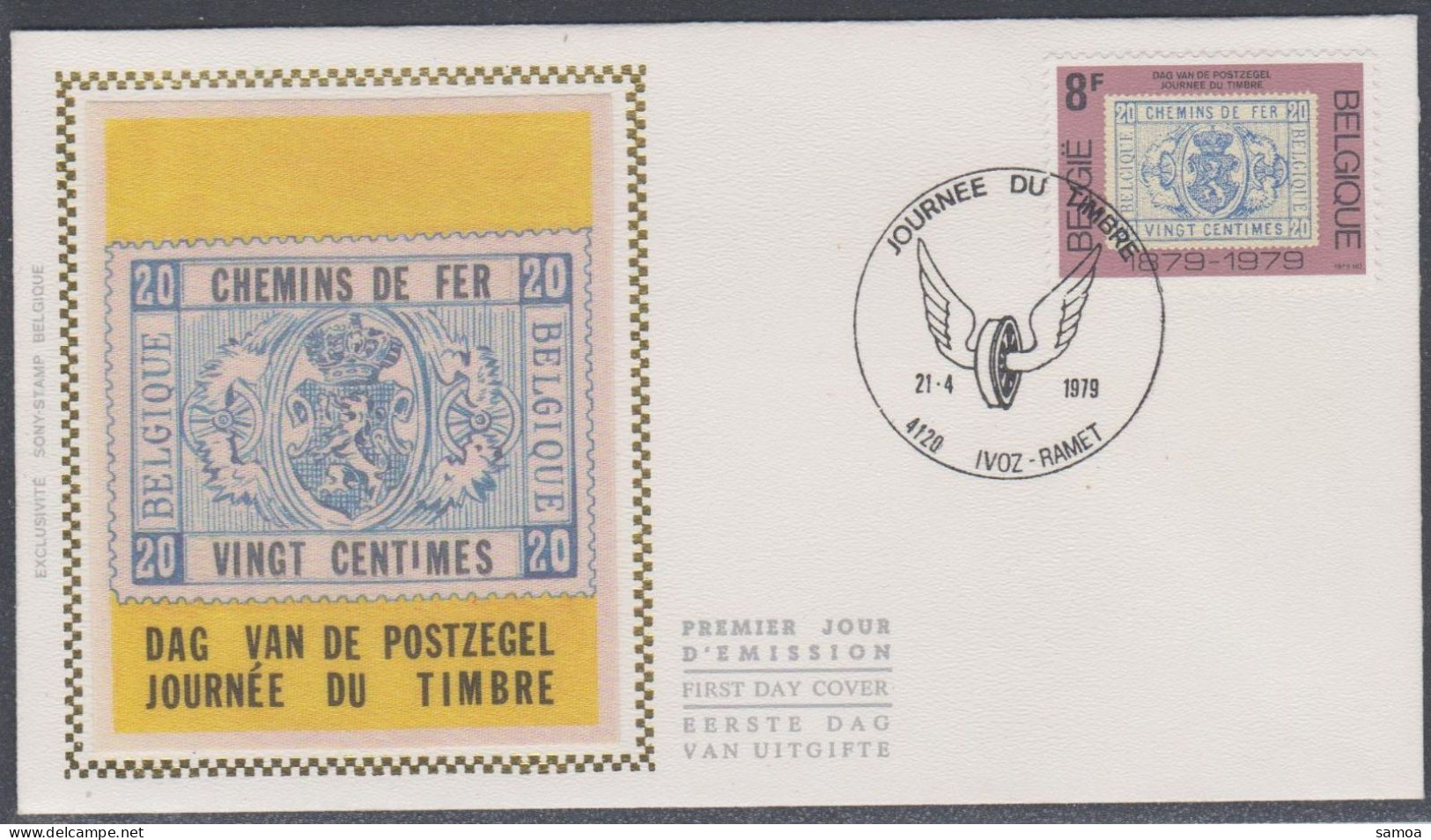 Belgique FDC Soie 1979 1929 Journée Du Timbre Roue Ailée Ivoz-Ramet - 1971-1980