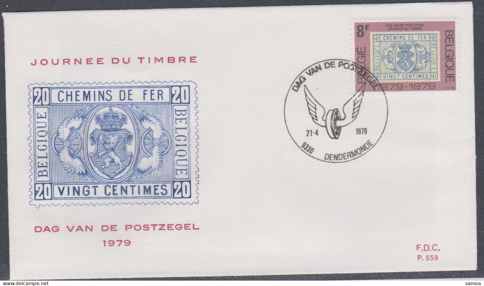 Belgique FDC 1979 1929 Journée Du Timbre Chemins De Fer Roue Ailée Dendermonde - 1971-1980