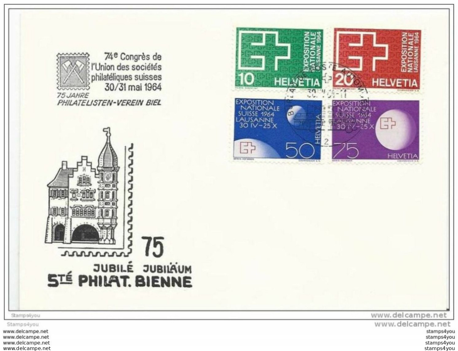 206 - 85 - Enveloppe Avec Oblit Spéciale "74e Congrès De L'Union Des Sociétés Philatéliques Suisses" Biel 1964 - Postmark Collection