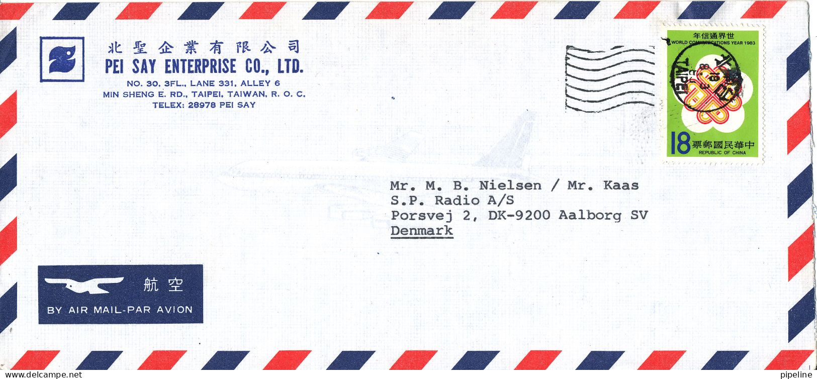 Taiwan Air Mail Cover Sent To Denmark 1983 ?? Single Franked - Luchtpost