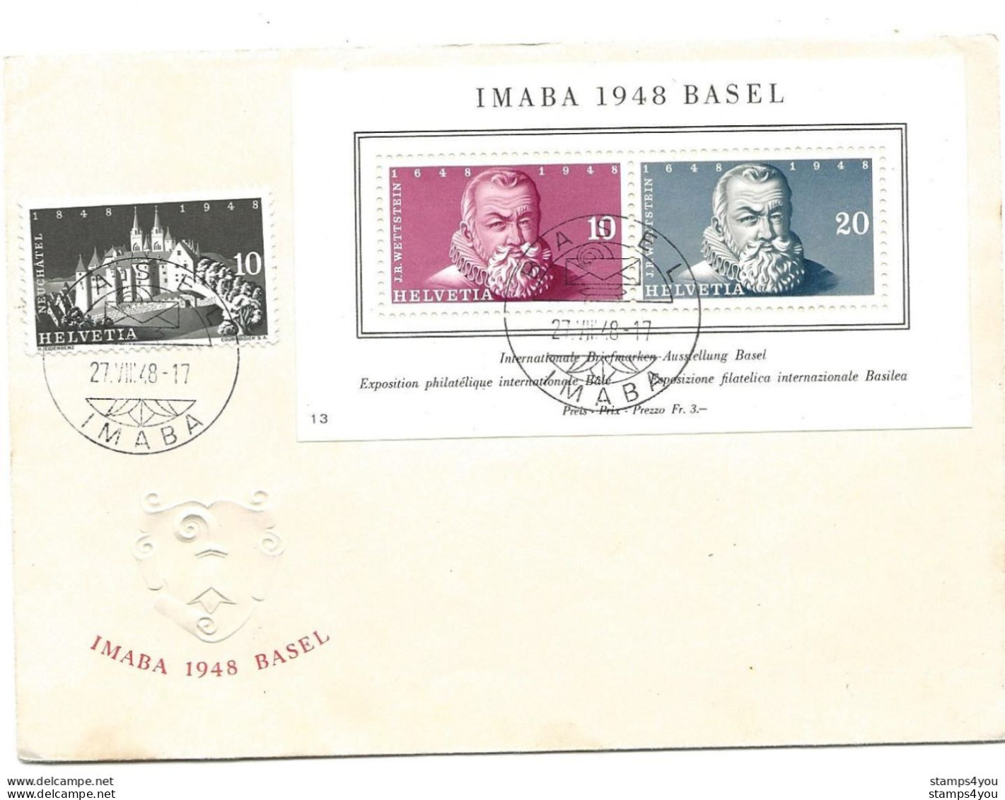 244 - 61 - Enveloppe Avec Bloc IMABA 1948 - Oblit Spéciale Basel - Marcofilie