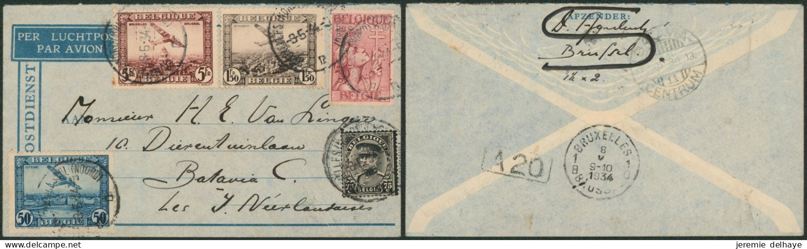 Affranch. Mixte Sur Lettre Par Avion De Bruxelles (1934) > Batavia (Indes Néerlandaises) - Lettres & Documents
