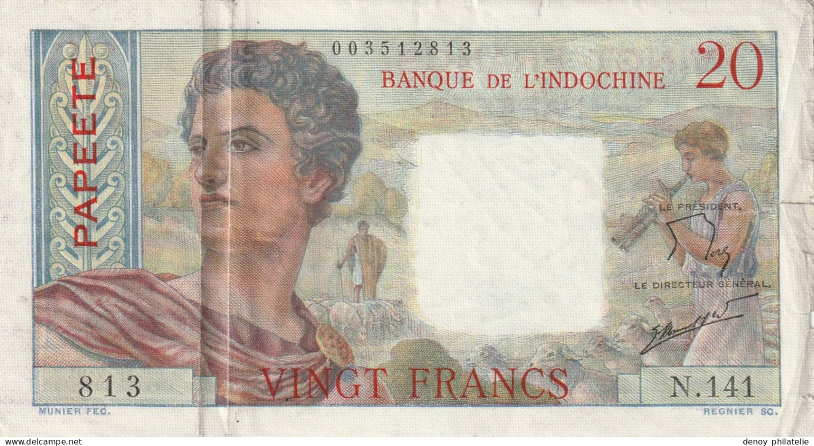 Billet De 20 Francs Banque De L Indochine Ayant Sont Craquant  Des Déchirures Sur Le Coté Droit - Indochina