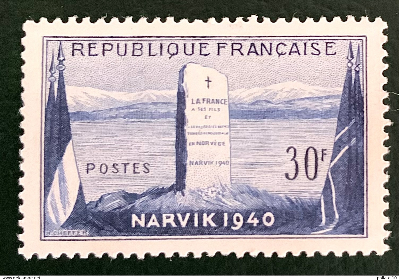 1952 FRANCE N 922 - NARVIK 1940 - NEUF* - Ongebruikt
