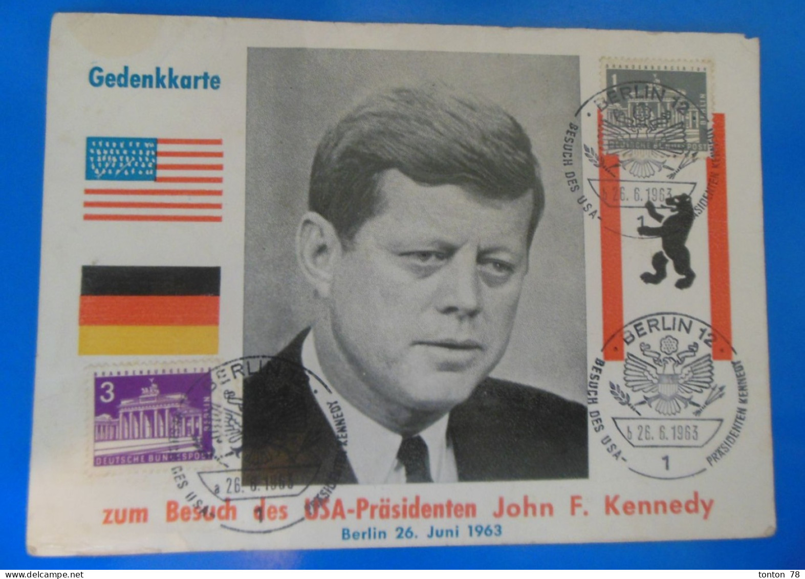 TIMBRE SUR CARTE D' ALLEMAGNE  -  VISITE DU PRESIDENT KENNEDY LE 26 JUIN 1963 - Covers & Documents