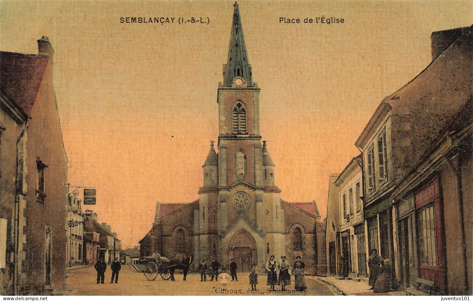 CPA Semblançay-Place De L'église-RARE-Carte Façon Toile   L2925 - Semblançay