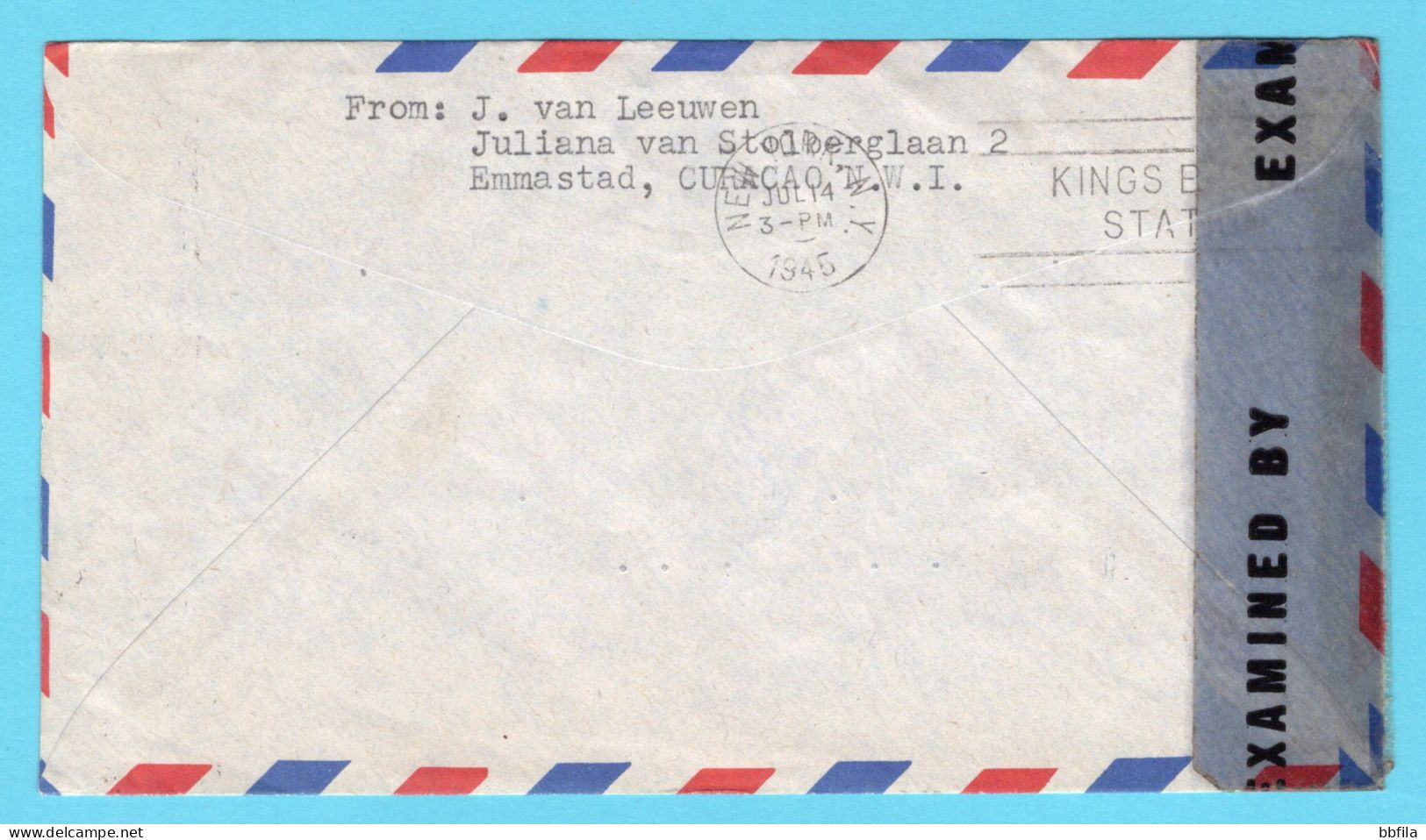 CURAÇAO Luchtpost Censuur Brief 1945 Willemstad Naar New York, USA - Curacao, Netherlands Antilles, Aruba