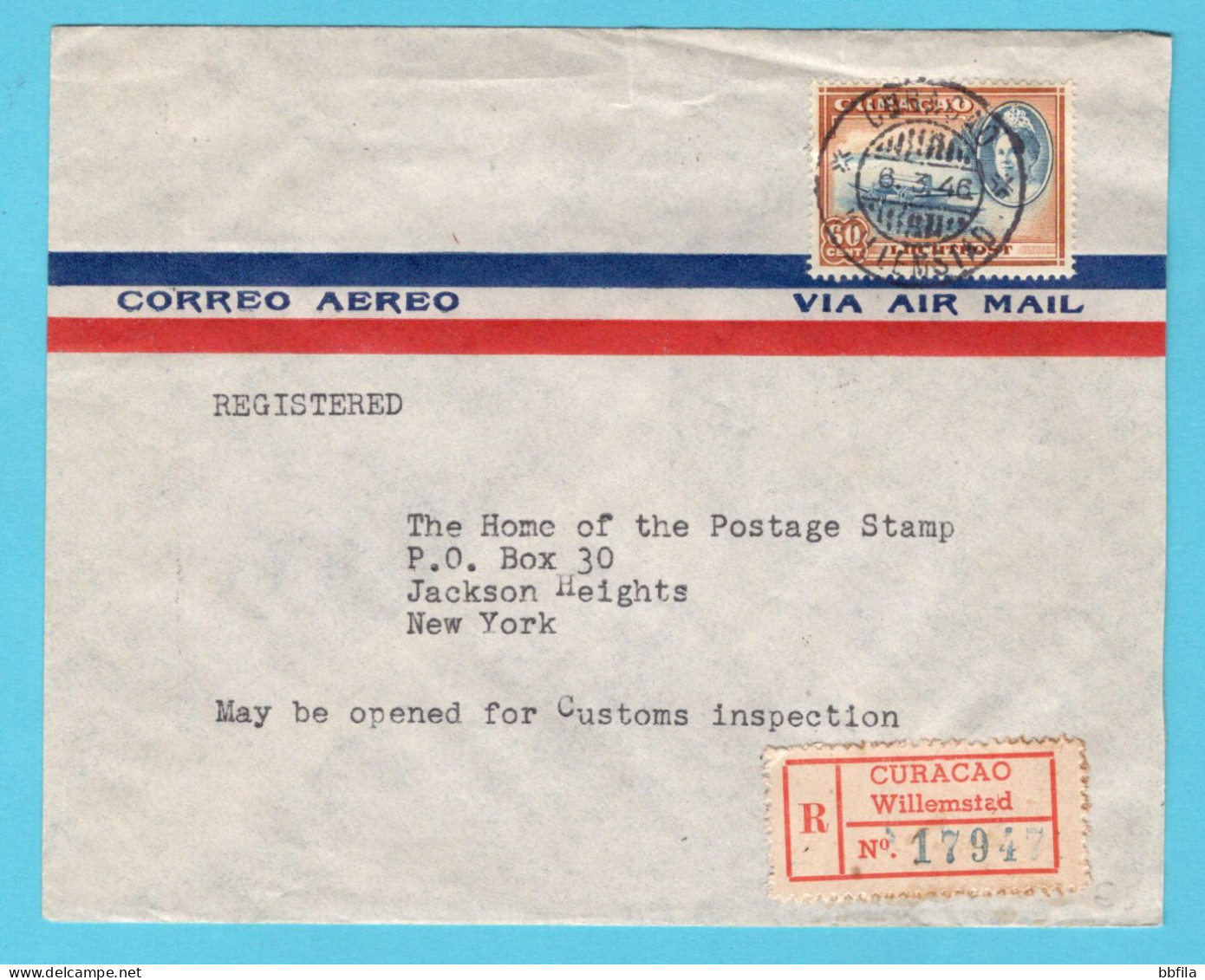 CURAÇAO Luchtpost R Brief 1946 Willemstad Naar New York, USA - Niederländische Antillen, Curaçao, Aruba
