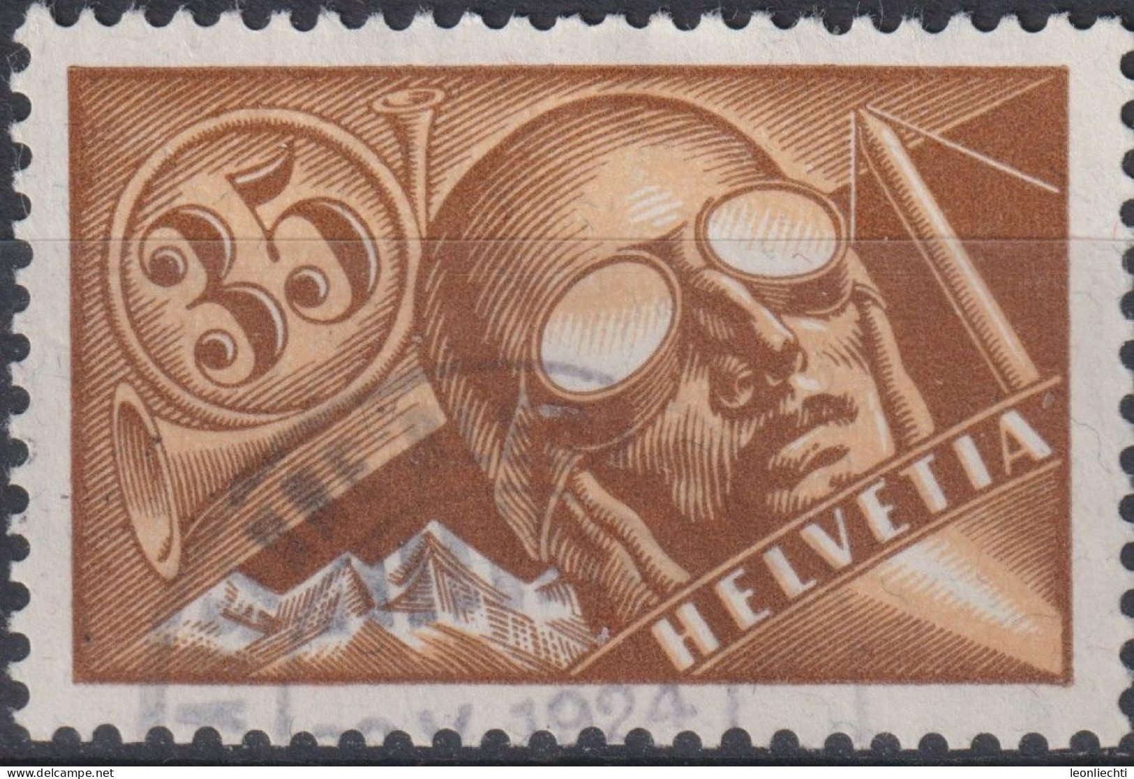 1923 Flugpost Schweiz ⵙ Zum:CH F6, Mi:CH 181x,Yt:CH.PA 6, Pilot In Flugzeug Mit Violettem Stempel 1924 - Usati