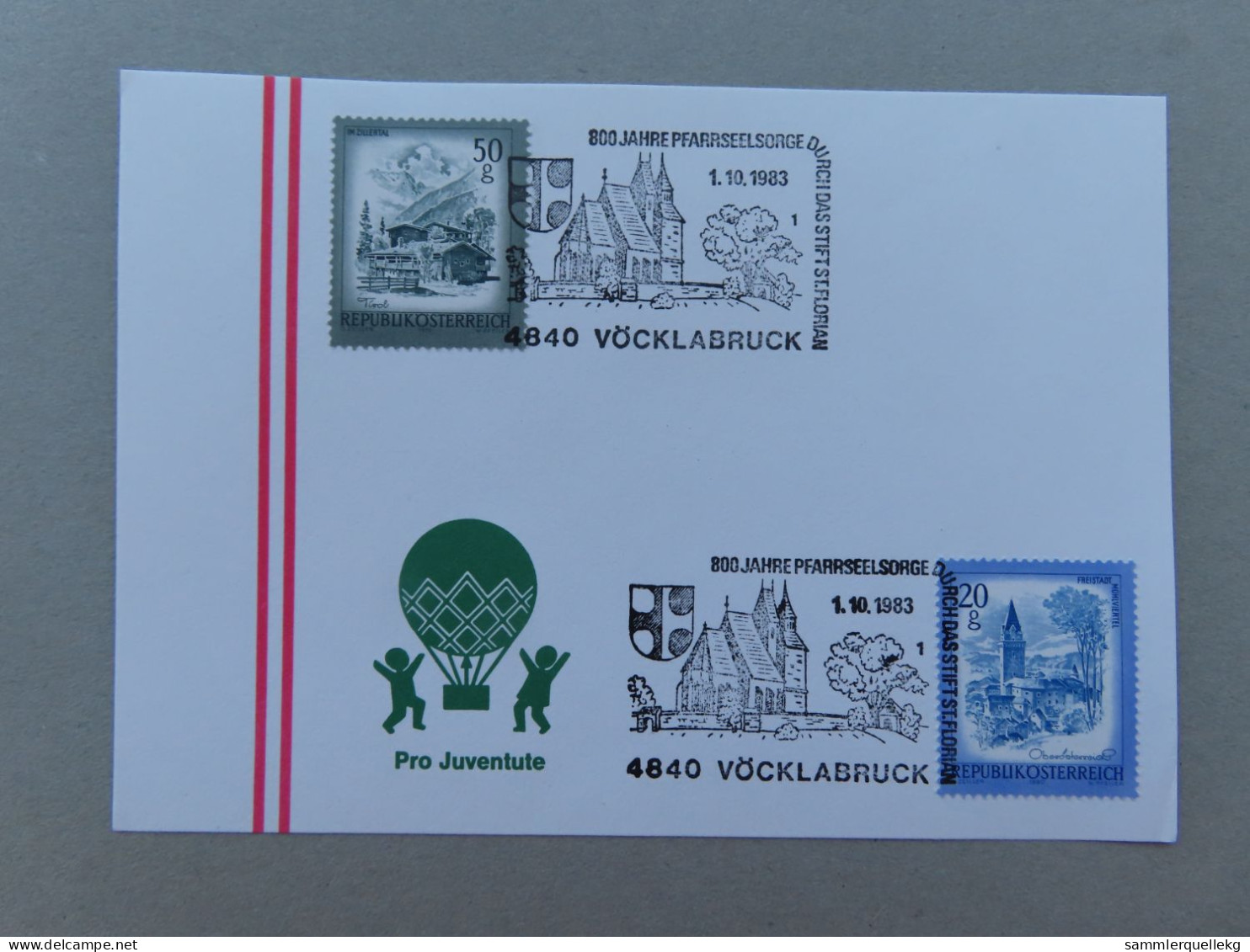 Österreich Pro Juventute - Mit Sonderstempel 1. 10. 1983 Vöcklabruck, 800 Jahre Pfarrseelsorge Stift St.Florian(Nr.1705) - Sonstige & Ohne Zuordnung