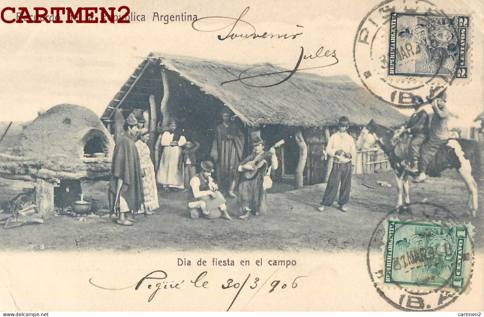 RECUERDO DE LA REPUBLICA ARGENTINA DIA DE FIESTA EN EL CAMPO ARGENTINE 1900 - Argentina