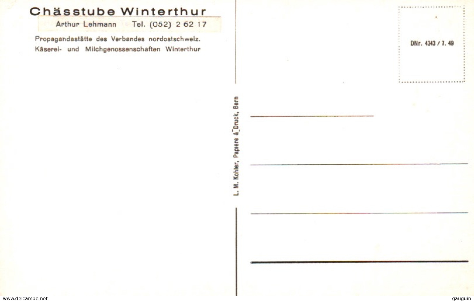 CPA - Chässtube Winterthour - Asso. Suisse Du Nord-Est. Coopératives Fromagères Et Laitières - Edition L. M. Kohler - Winterthur