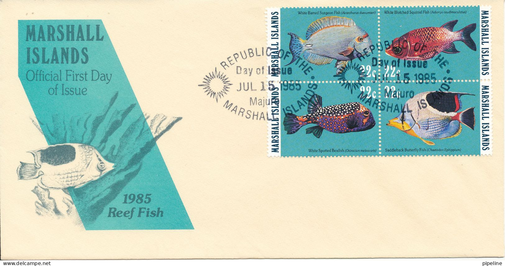 Marshall Islands FDC 15-7-1985 Complete Set Of 4 FISH With Cachet - Marshall