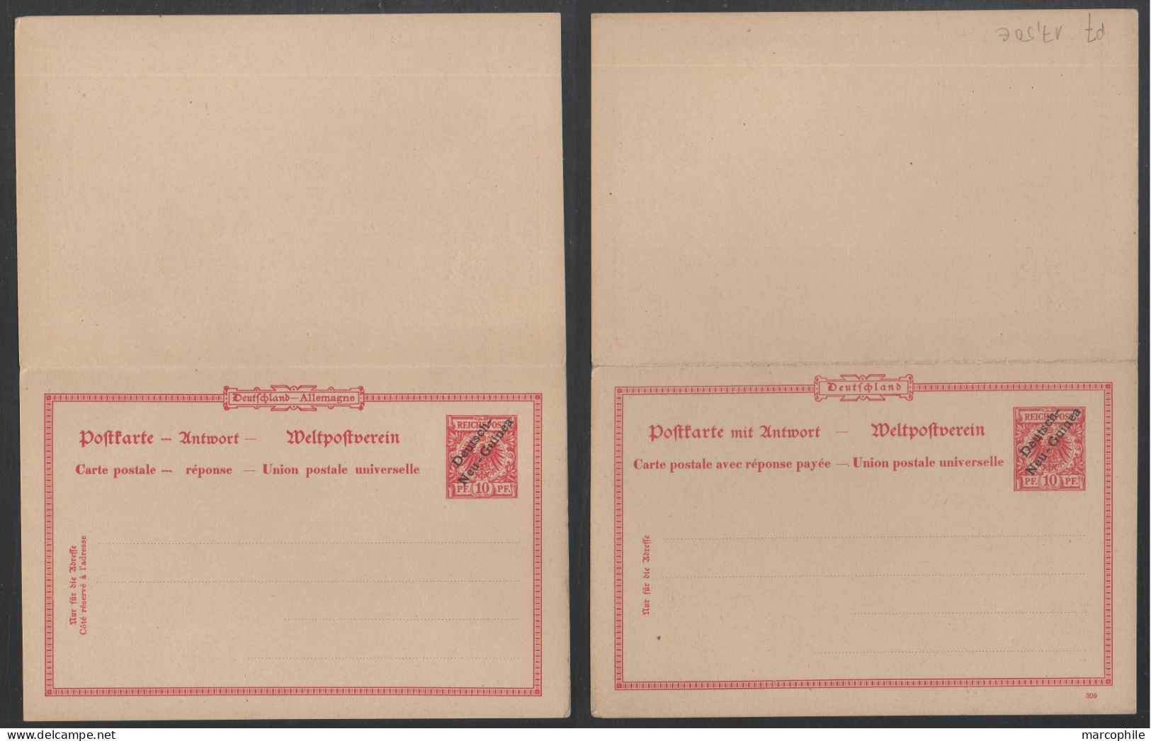 DEUTSCH NEUGUINEA / 1899 # P7 - DOPPEL GSK MIT DATUM  - ENTIER POSTAL DOUBLE AVEC DATE / KW 17.50 EURO - Nouvelle-Guinée