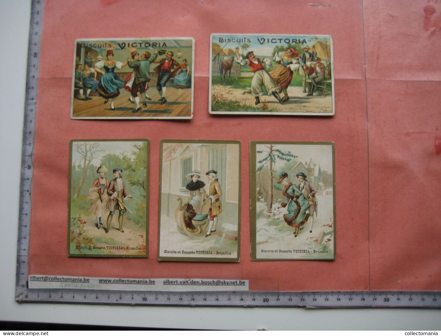 5 Cards C1880à1890 Chromo Litho  Biscuits Victoria - Rue Deneck - Bruxelles Koekelberg - Imprimerie WOLFF Ch. De Jette - Victoria