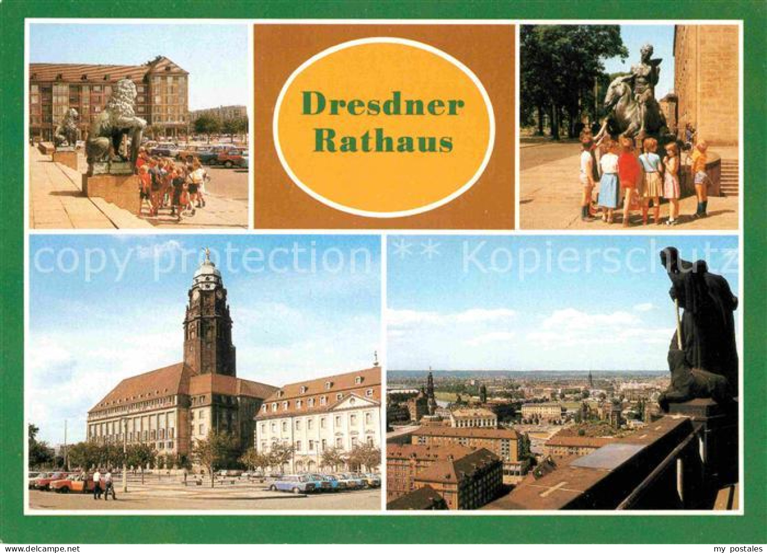 72629239 Dresden Rathaus Eingang Wappenloewen Bacchus Plastik Ratskeller Rathaus - Dresden
