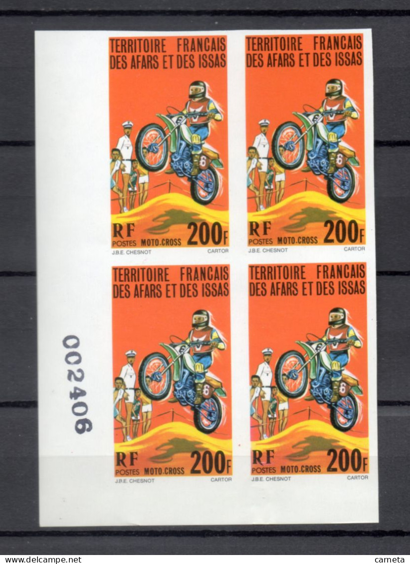 AFARS ET ISSAS  N° 440  NON DENTELE BLOC DE 4 TIMBRES  NEUF SANS CHARNIERE COTE 160.00€   MOTO CROSS - Unused Stamps