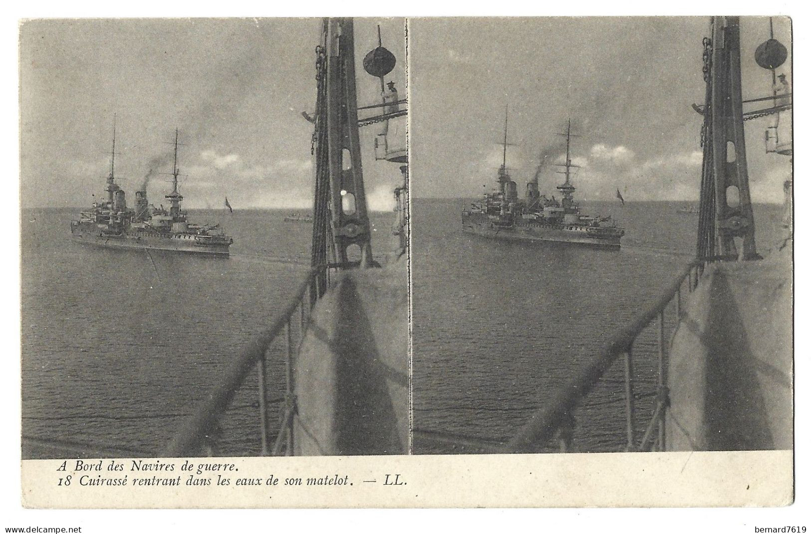 Bateau - A Bord Des Navires De Guerre - Carte Stereoscopique - Cuirasse Rentrant  Dans Les Eaux De Son Matelot - Krieg