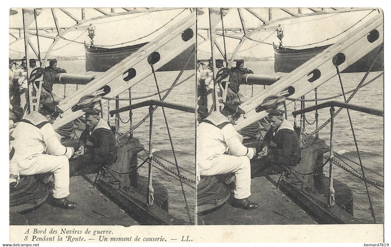 Bateau - A Bord Des Navires De Guerre - Carte Stereoscopique - Pendant La Route Un Moment De Causerie - Guerra