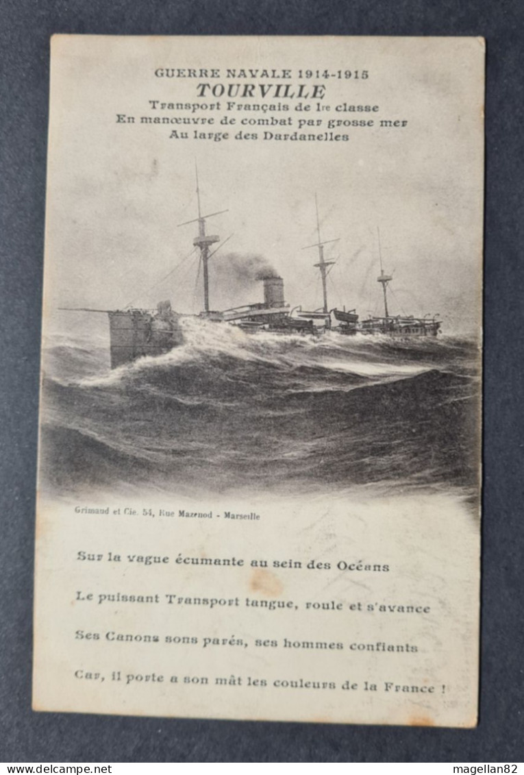Cpa. Guerre Navale De 1914-1915. TROUVILLE. Transport Français De 1er Classe Au Large De Dardanelles - Warships