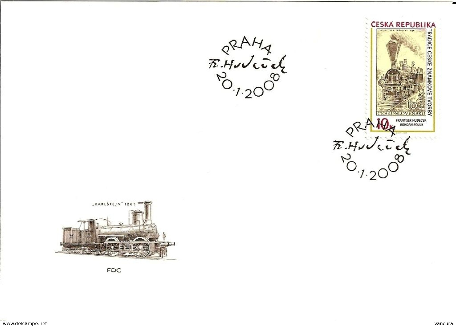 FDC 540 Czech Republic Tradition Of The Czech Stamp Design 2008 - Treni