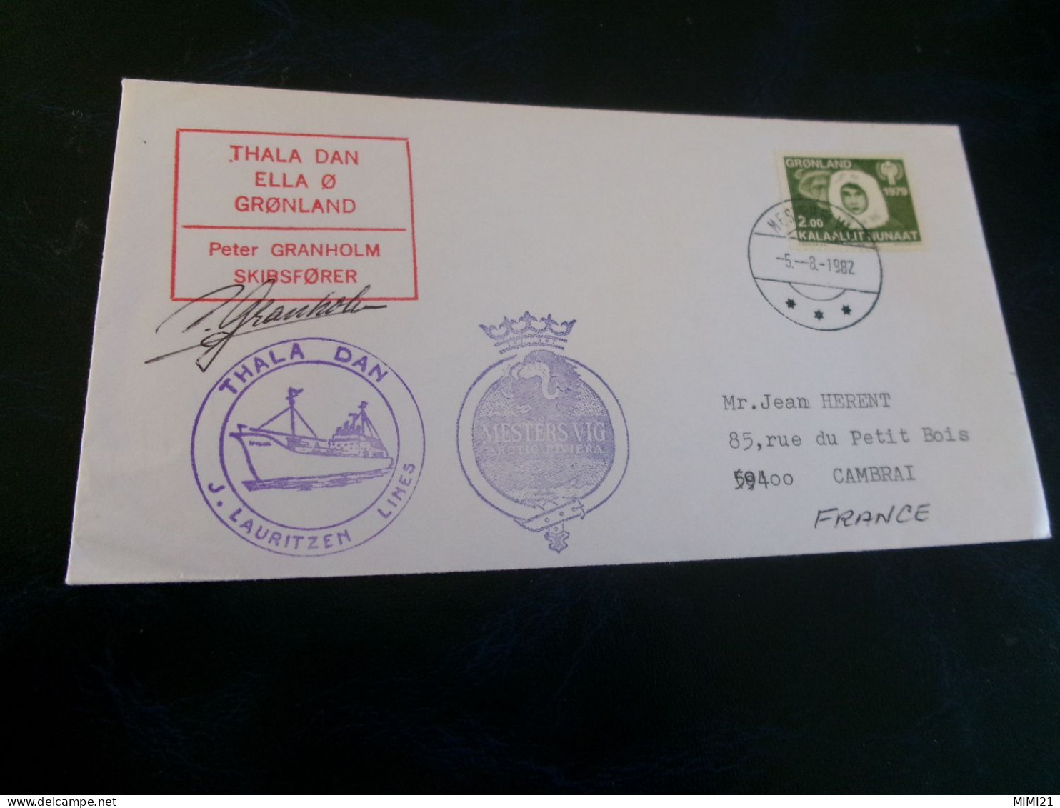 BELLE ENVELOPPE "THALA DAN ..J.LAURITZEN LINES "..CACHET MESTER VIG 5-8-1982 - Lettres & Documents