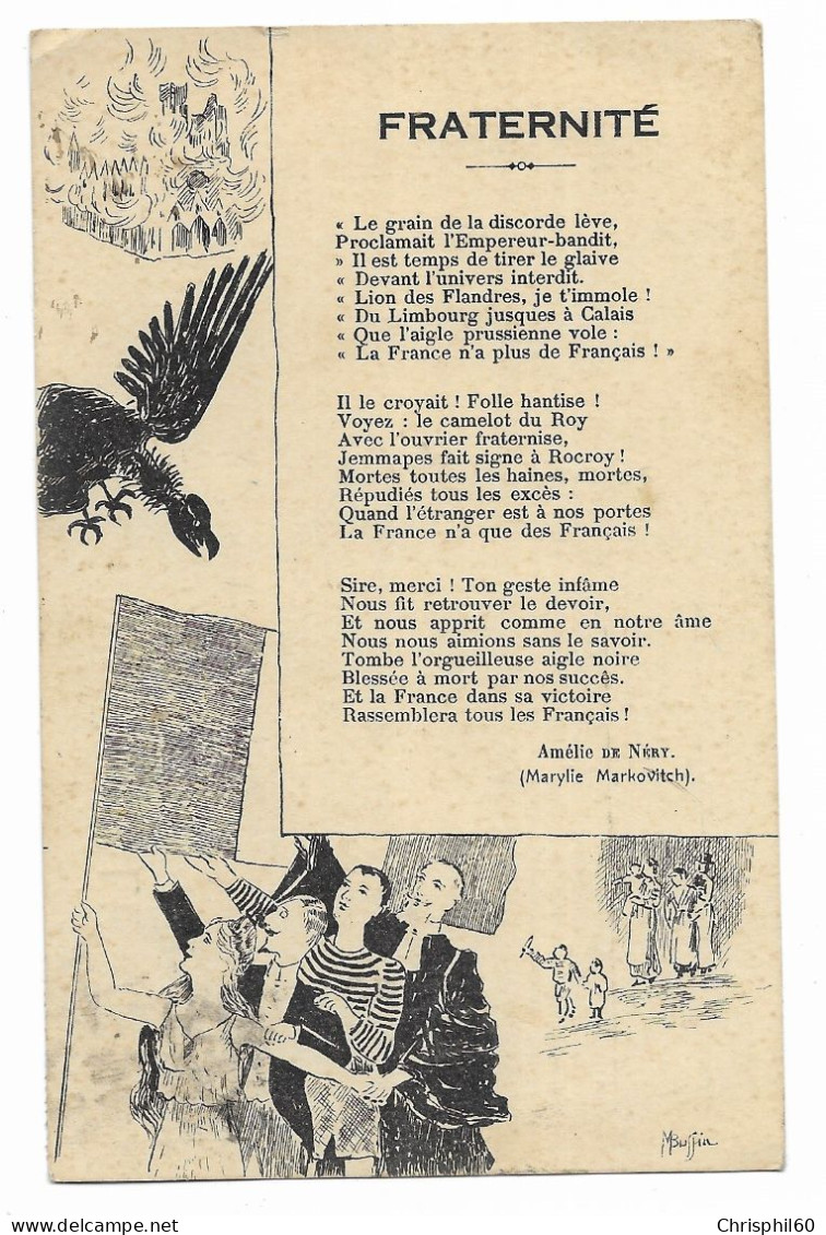 CPA Circulée En 1917 - Fraternité - Poème D' Amélie De Néry - Dessin De Buffin - Vente Au Profit Du Tricot Du Soldat - Patriotiques