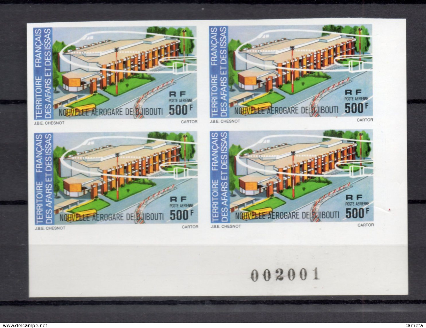 AFARS ET ISSAS PA N° 109  NON DENTELE BLOC DE 4 TIMBRES  NEUF SANS CHARNIERE COTE 180.00€  AEROGARE AEROPORT - Ungebraucht