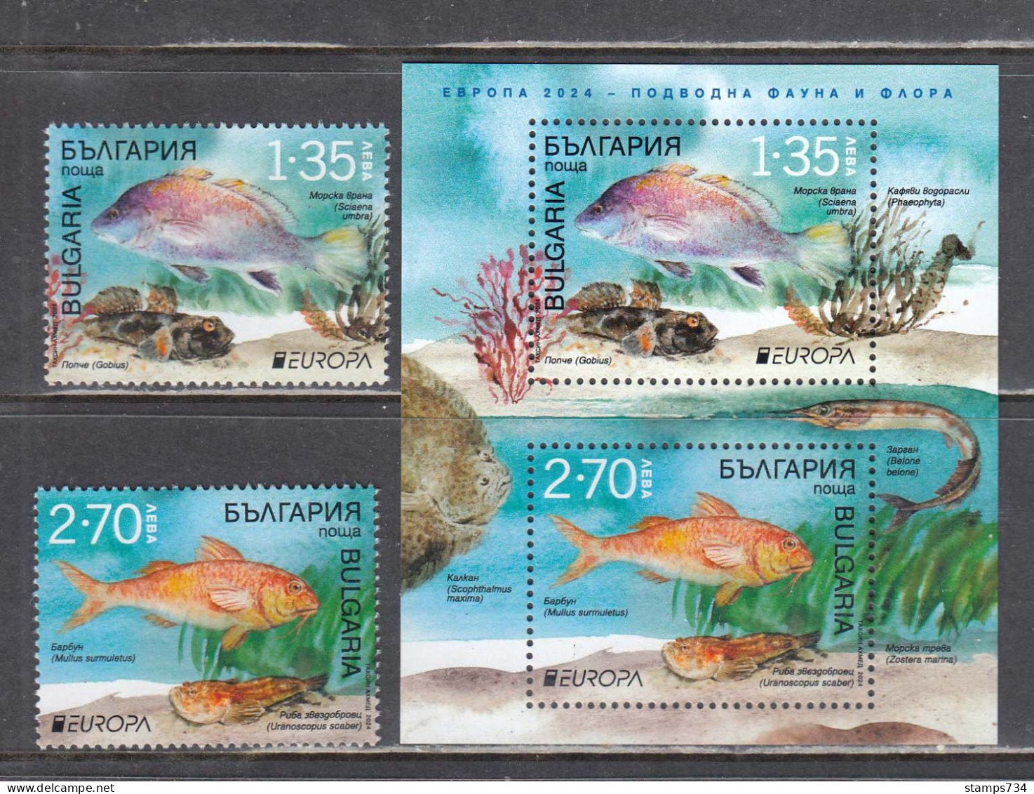 Bulgaria 2024 - EUROPA: Underwater Fauna And Flora, 2 V. + S/sh, MNH** - Poissons
