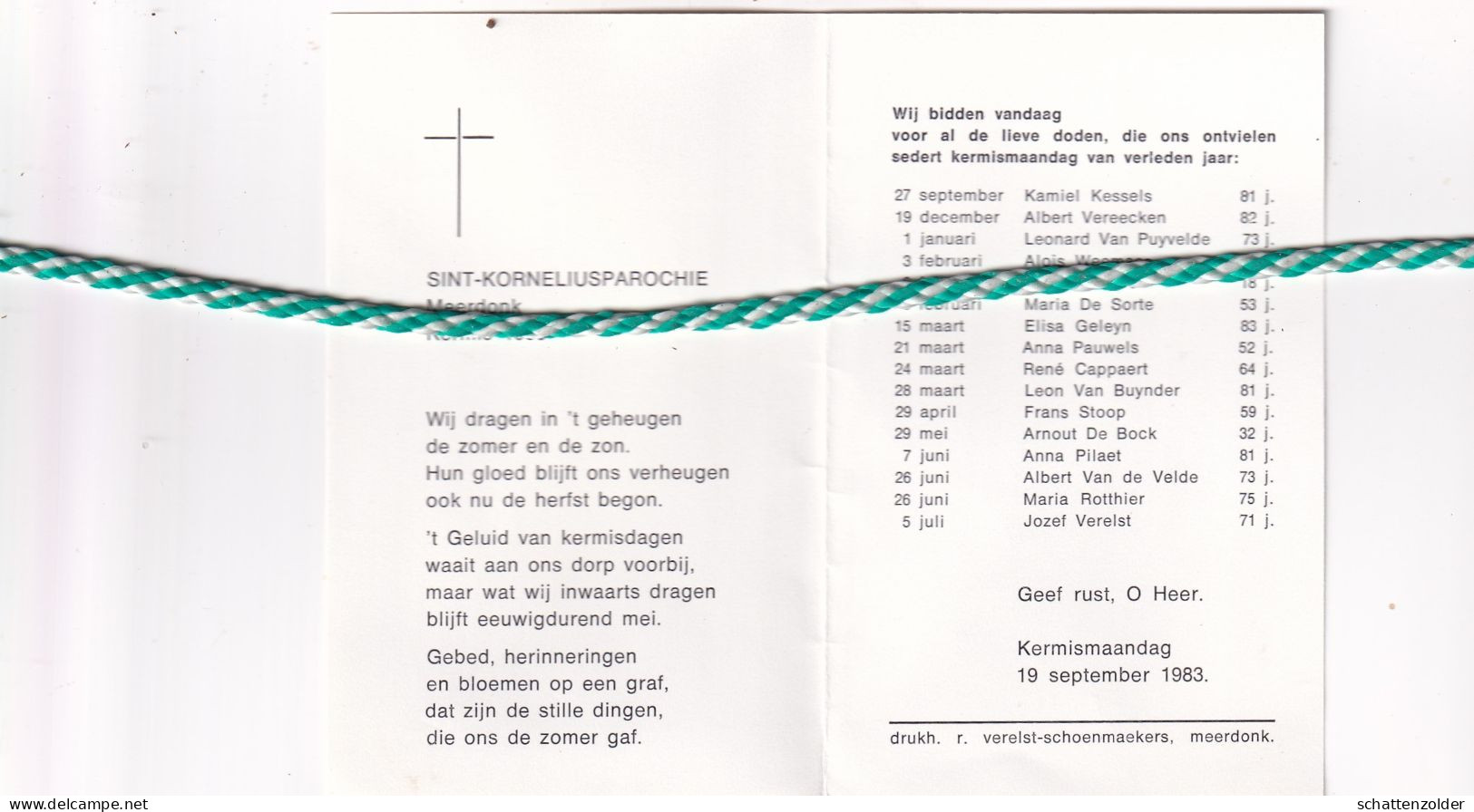 Overleden Parochianen Sint-Korneliusparochie, Meerdonk, 1983 - Décès