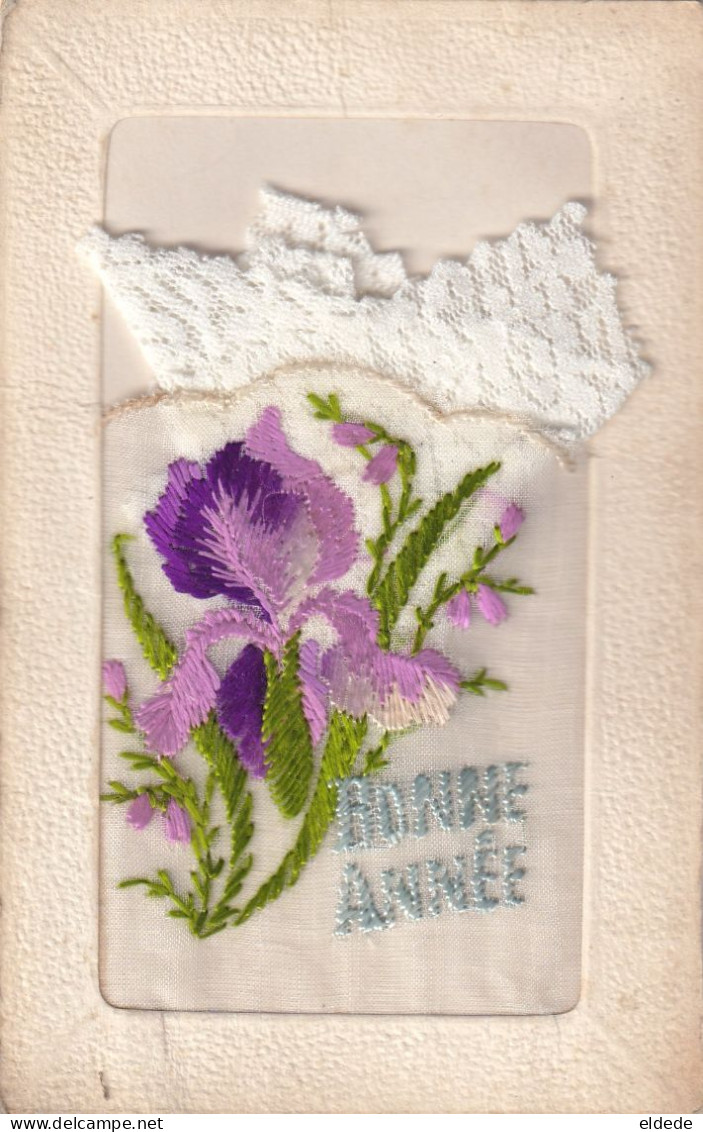 Embroidered Iris With Handkerchief  Iris Brodé Et Mouchoir  Silk - Bordados