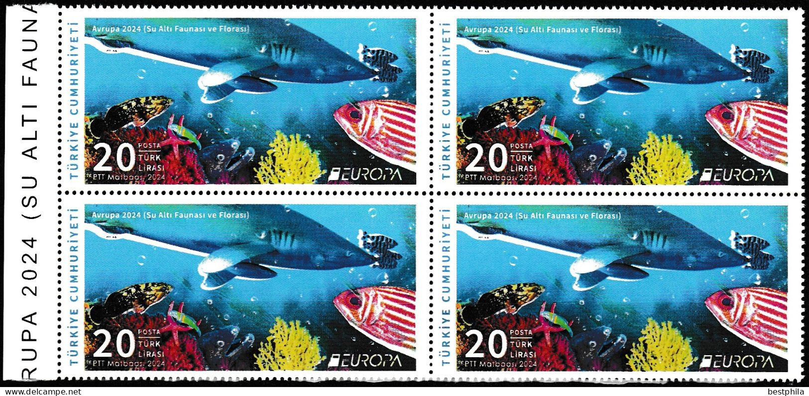 Europa Cept - 2024 - Turkey, Türkei - Underwater Fauna & Flora - Block Of 4 Set ** MNH - 2024