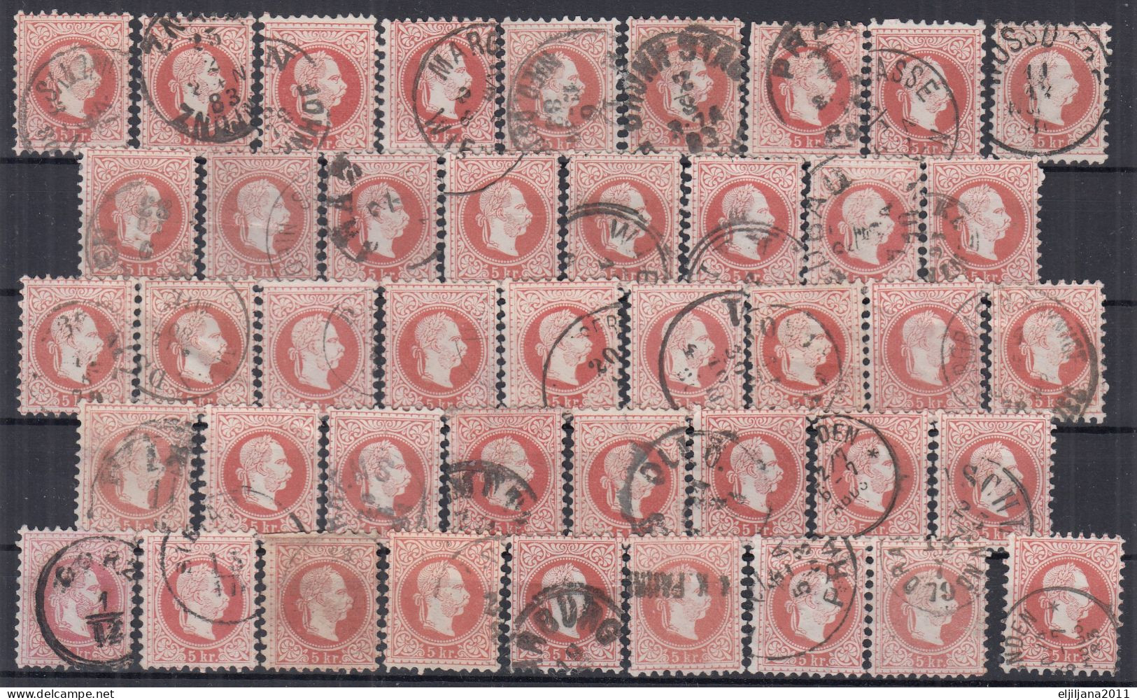 ⁕  Austria 1867 ⁕ Emperor Franz Josef I. 5 Kr. Mi.37 ⁕ 43v Used - Shades (# Lot 3) - Oblitérés
