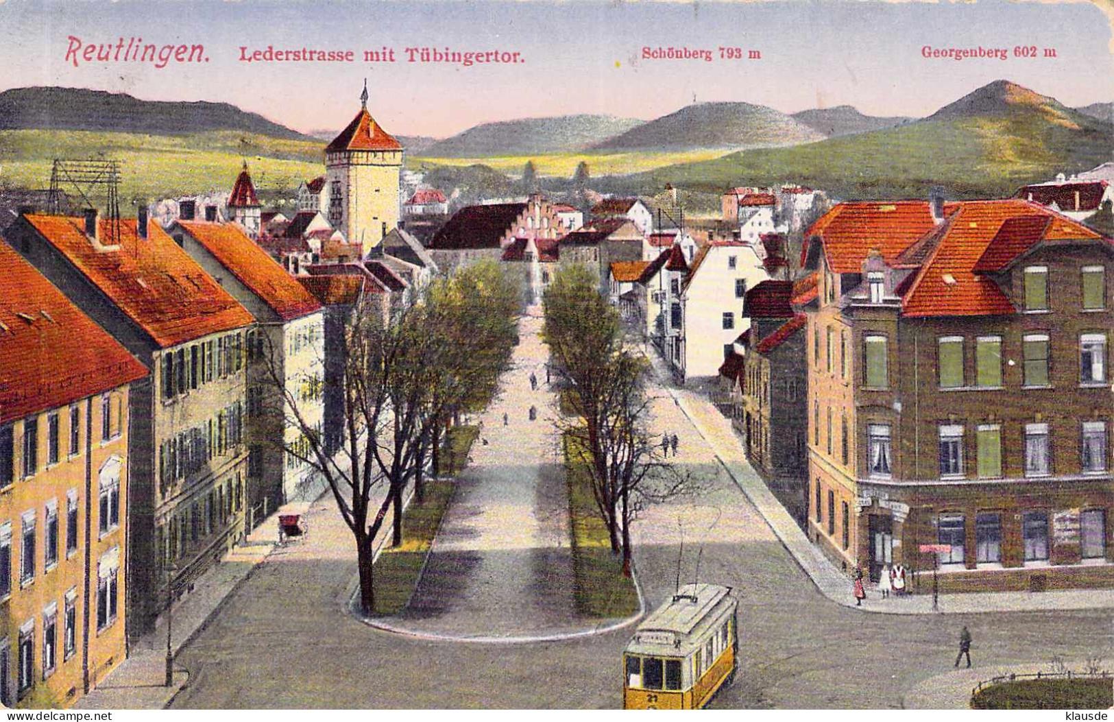 Reutlingen - Lederstrasse Mit Tübingertor Gel.1927 - Reutlingen