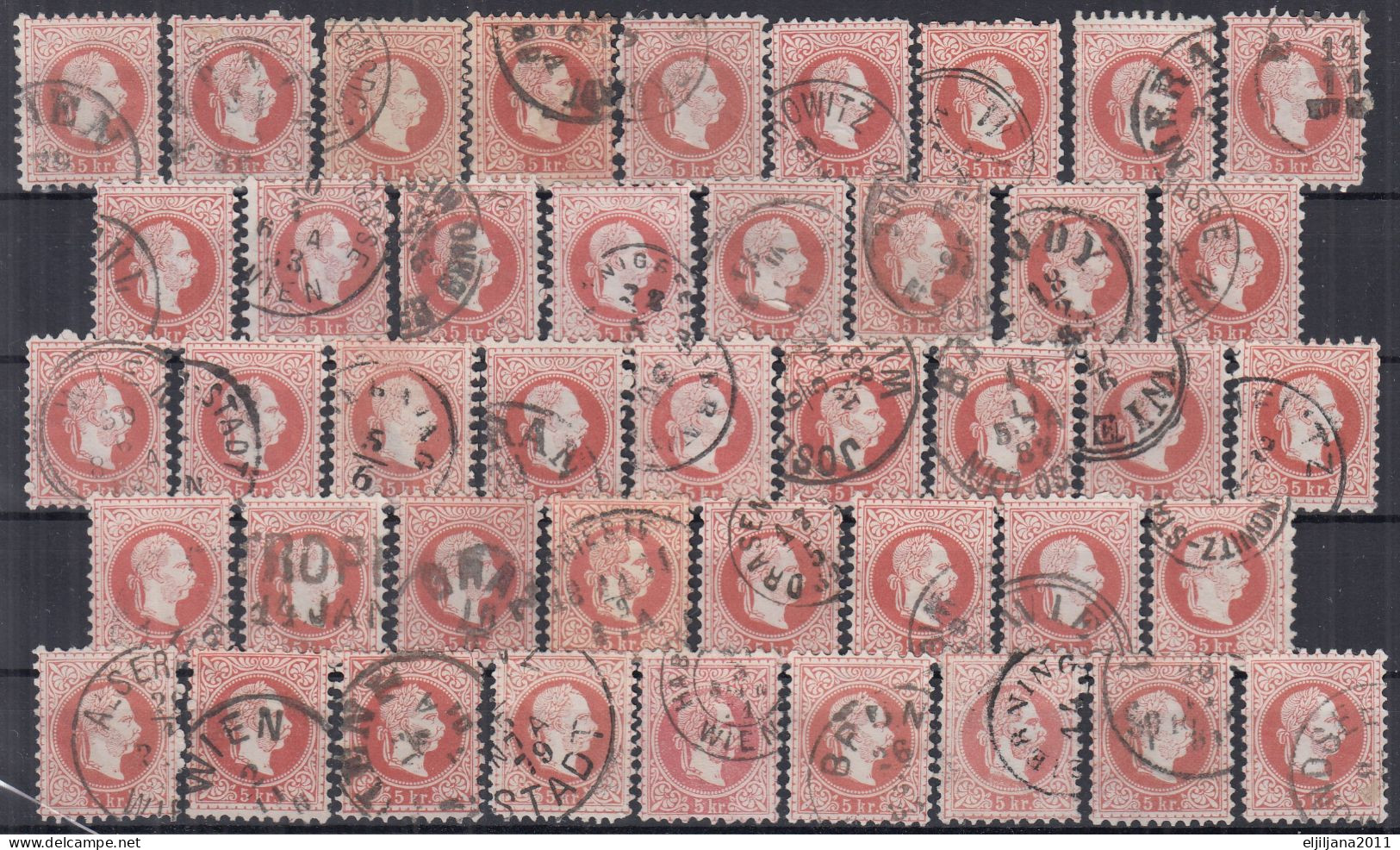 ⁕  Austria 1867 ⁕ Emperor Franz Josef I. 5 Kr. Mi.37 ⁕ 43v Used - Shades (# Lot 6) - Gebraucht