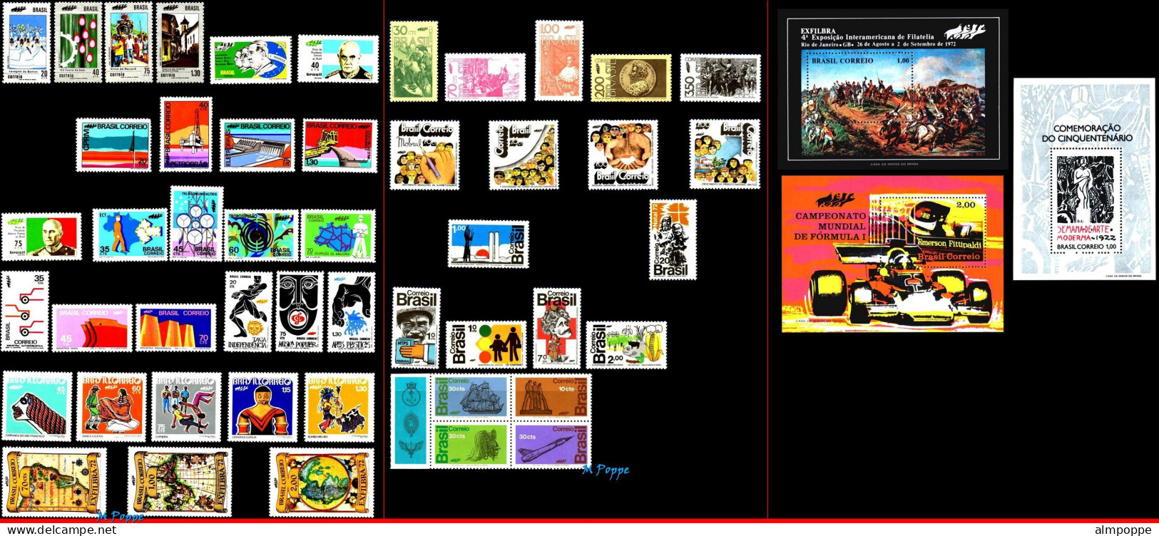 Ref. BR-Y1972 BRAZIL 1972 - ALL STAMPS ISSUED, FULLYEAR, SCOTT 1210~1275A, MNH, . 56V Sc# 1210~1275A - Komplette Jahrgänge