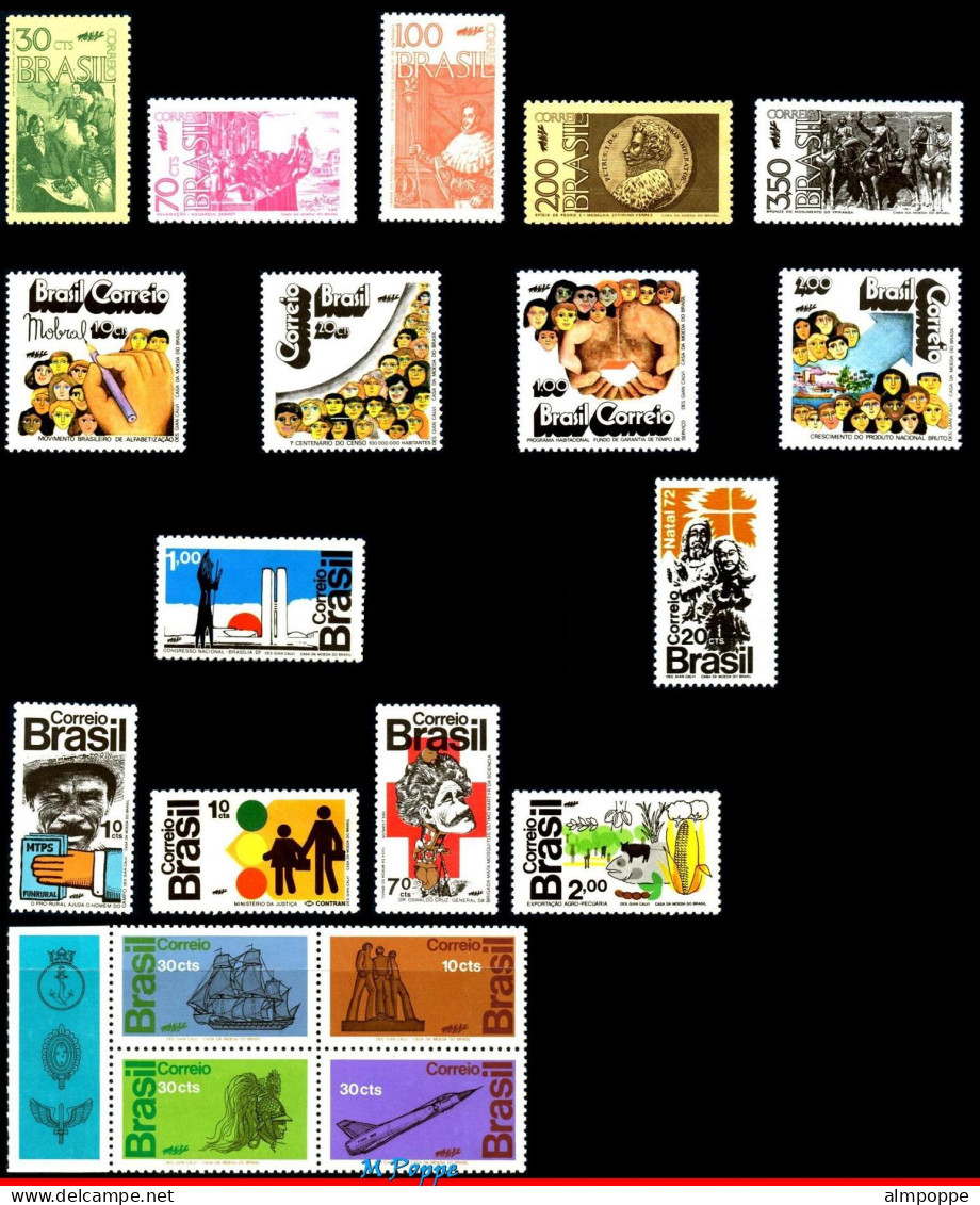 Ref. BR-Y1972 BRAZIL 1972 - ALL STAMPS ISSUED, FULLYEAR, SCOTT 1210~1275A, MNH, . 56V Sc# 1210~1275A - Full Years