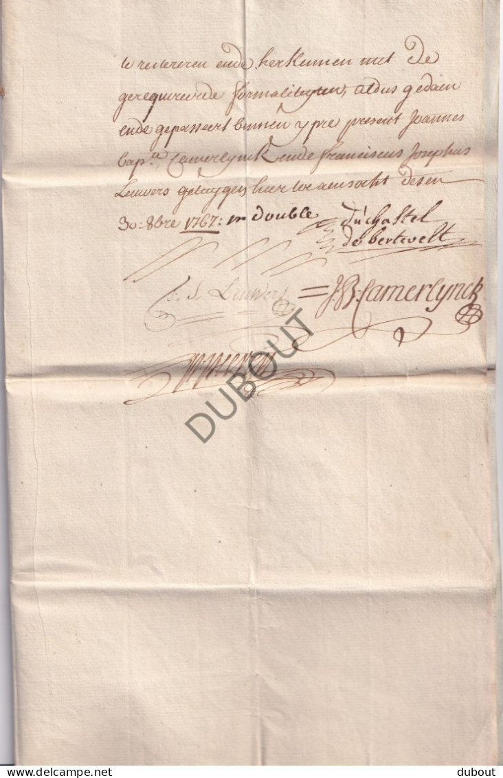 Ieper/Moerkerke/Merkem  - Manuscript 1767 - Verkoopakte Door Louis Du Chastel, Heer Van Bertevelde (V3147) - Manuscrits