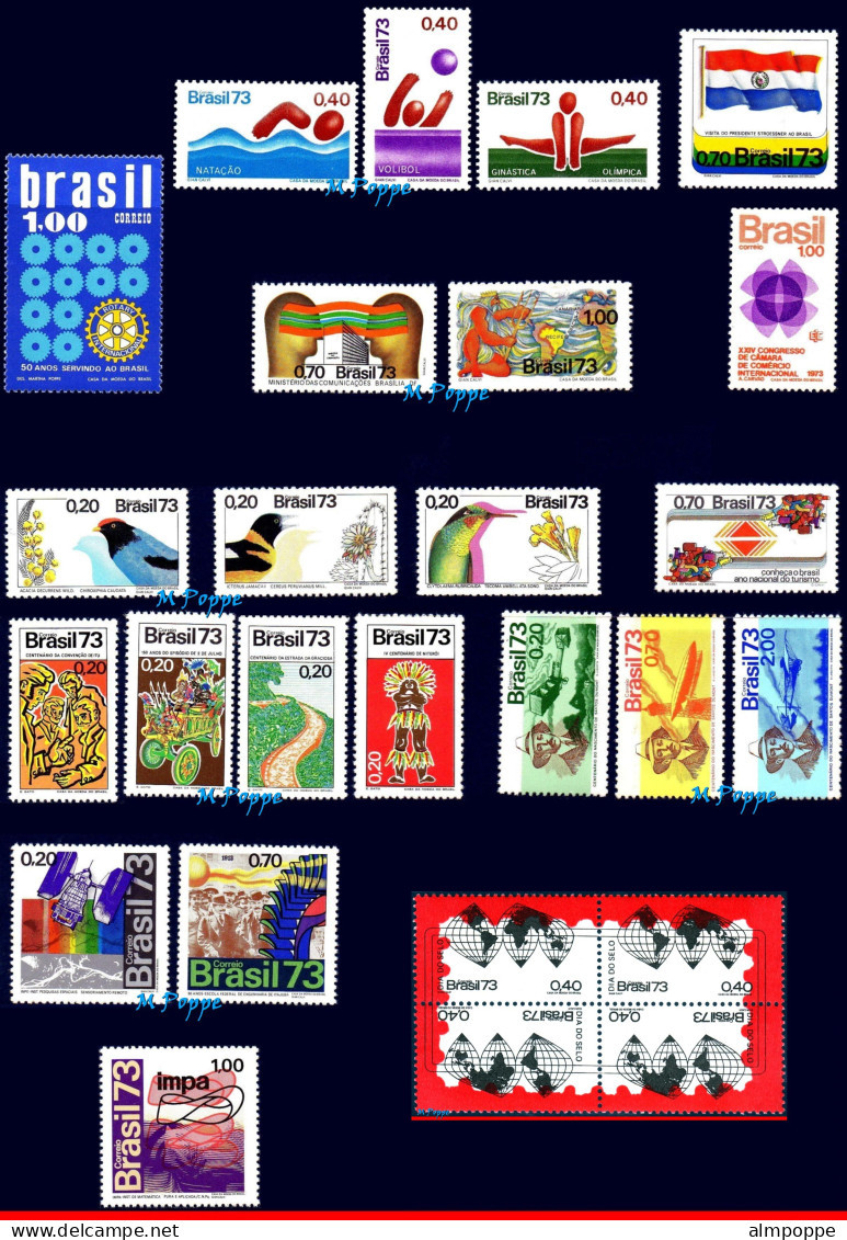 Ref. BR-Y1973 BRAZIL 1973 - ALL STAMPS ISSUED, FULLYEAR, SCOTT: 1276-1331+R17, MNH VF, . 57V Sc# 1276~1331 - Full Years