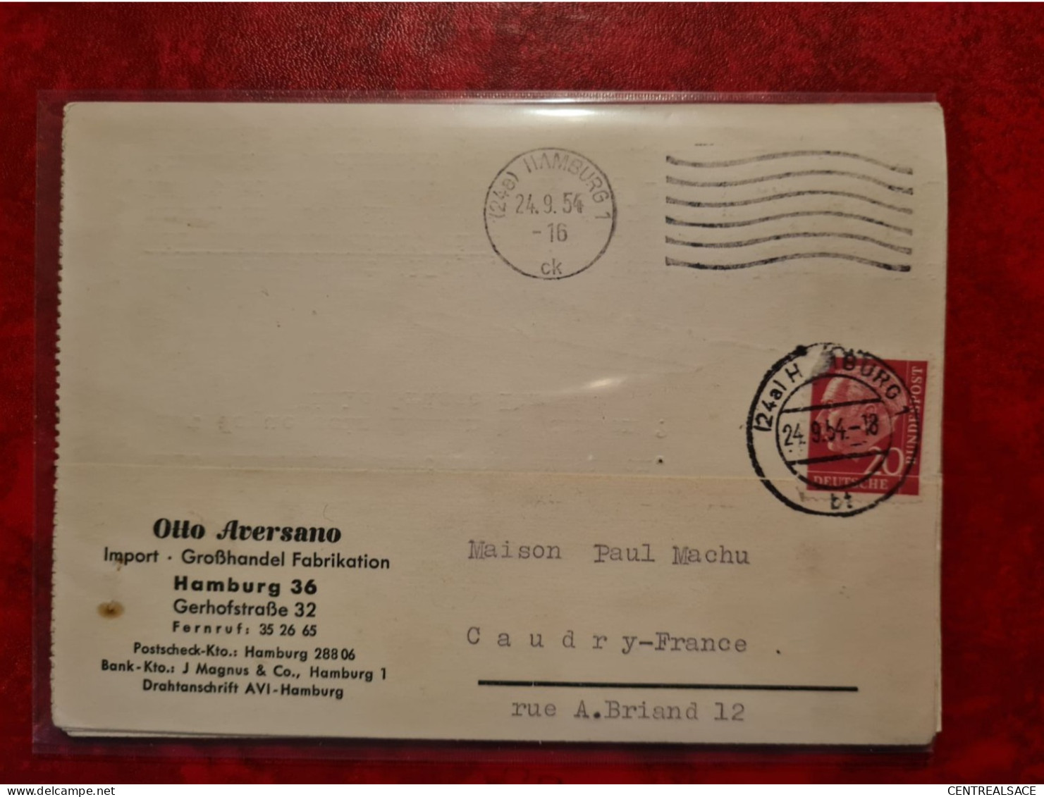 Lettre Allemagne 1954 CARTE ENTETE  OTTO AVERSANO HAMBOURG IMPORT GROSSHANDEZL FABRICATION - Sonstige & Ohne Zuordnung