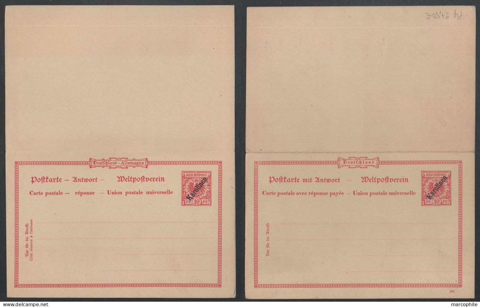 KAROLINEN -  CAROLINES / 1899 # P4 - DOPPEL GSK MIT  DATUM  - ENTIER POSTAL DOUBLE AVEC DATE / KW 27.50 EURO - Caroline Islands