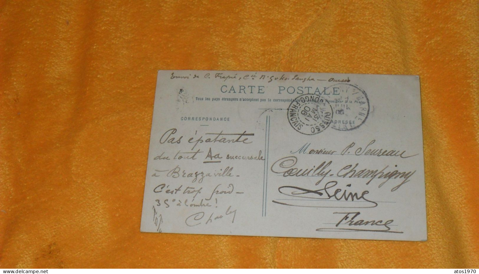 CARTE POSTALE ANCIENNE CIRCULEE DE 1906../ CONGO FRANCAIS.- LE NOUVEL HOTEL DES POSTES A BRAZZAVILLE ...CACHETS + TIMBRE - Congo Français