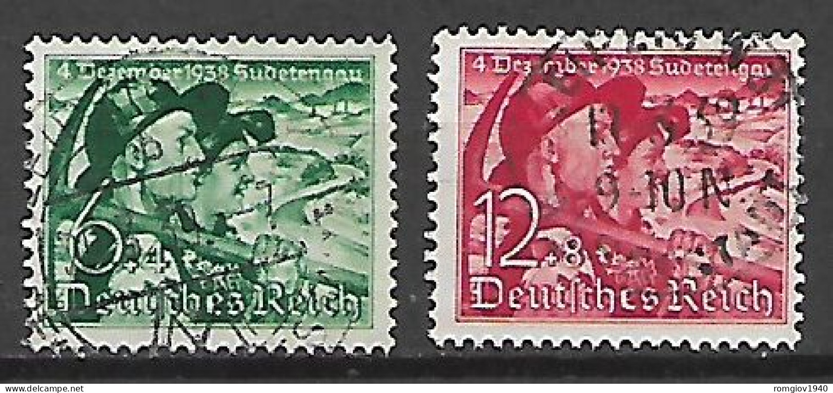 GERMANIA REICH TERZO REICH 1938 ANNESSIONE ALLA GERMANIA DEI SUDETI  UNIF. 625-626 USATA  VF - Oblitérés