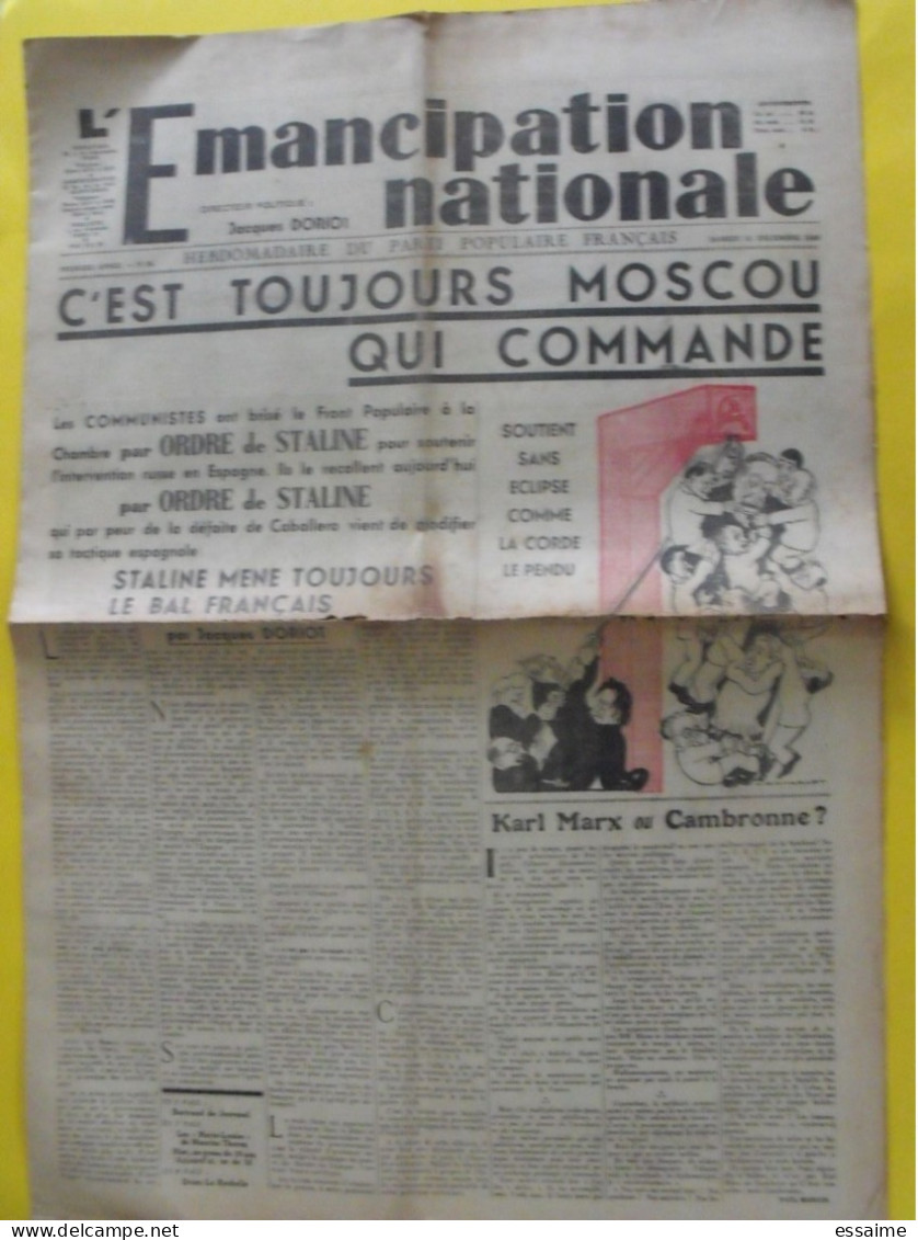 Journal L'Emancipation Nationale. Du 12 Décembre 1936. Doriot Charlet Jouvenel Drieu La Rochelle Marion - Autres & Non Classés