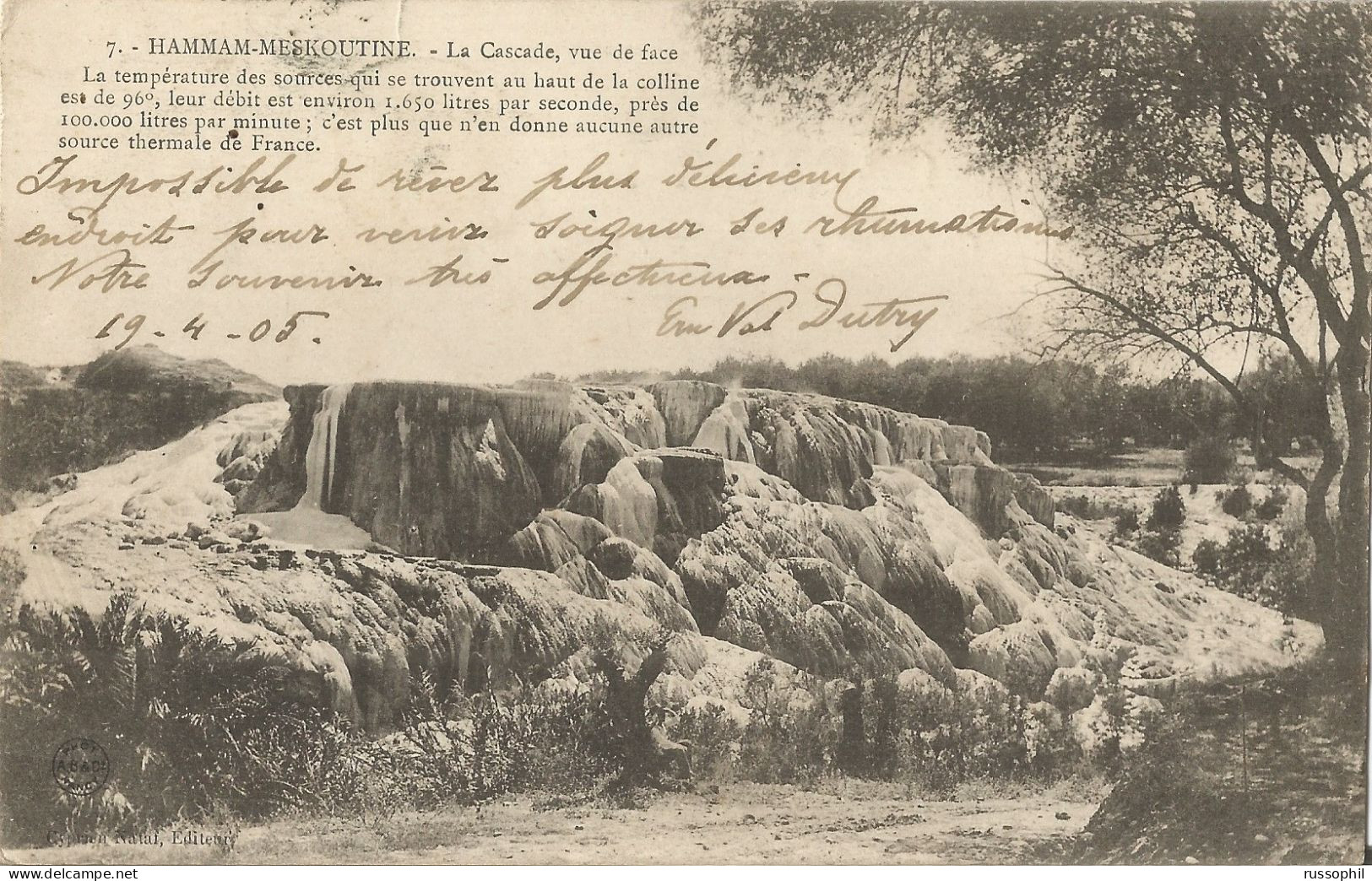 ALGERIE - HAMMAM MESKOUTINE - LA CASCADE, VUE DE FACE - 1905 - Autres & Non Classés