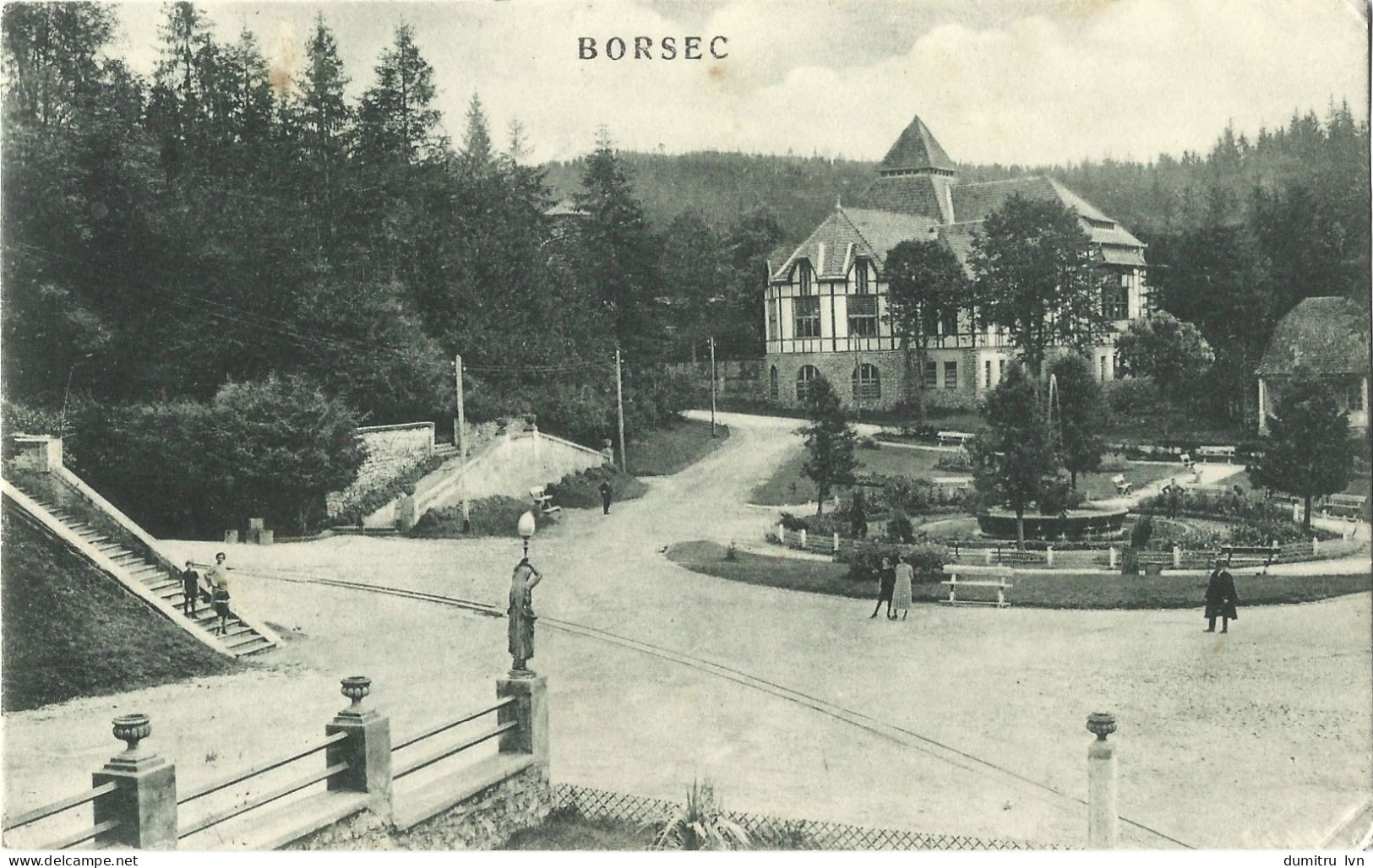 ROMANIA 1930 BORSEC VIEW, BUILDINGS, ARCHITECTURE, PARK, PEOPLE, FOREST - Roumanie
