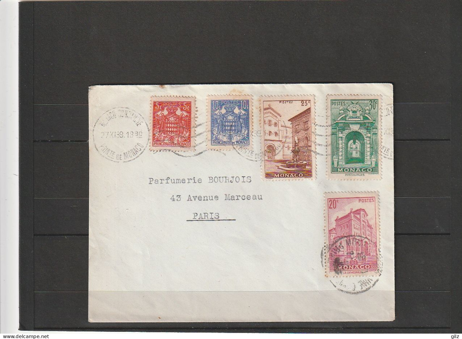 MONACO - 1939 - Yv.157.158.169.170.171Monaco La Condamine Pour Paris Sur Lettre Vide - Briefe U. Dokumente