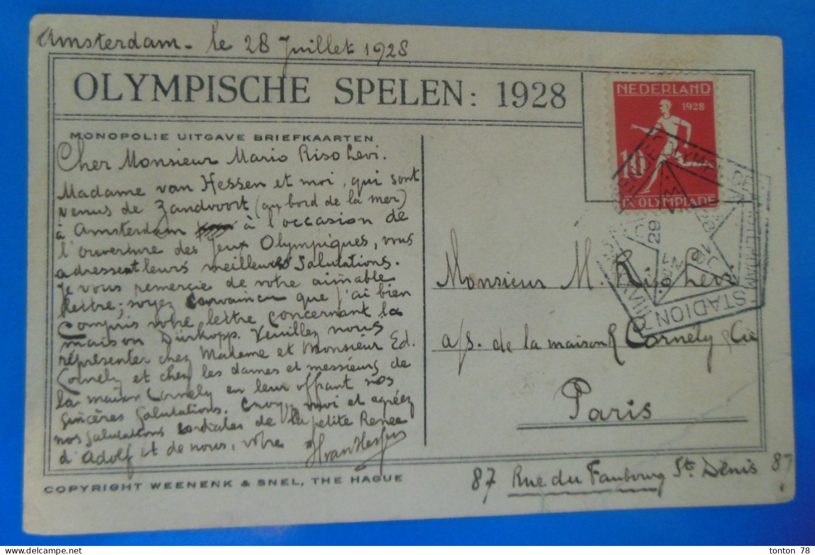 ENTIER POSTAL SUR CARTE POSTALE  -  JEUX OLYMPIQUE DE 1928  -  RARE - Postal Stationery