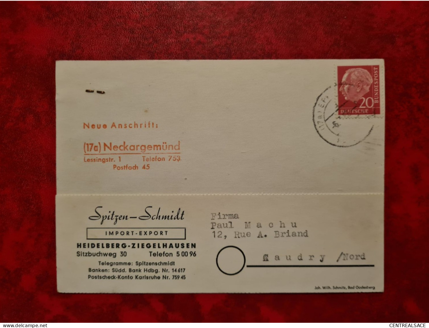 Lettre Allemagne 1956 CARTE SPITZEN SCHMIDT IMPORT EXPORT NECKARGEMUND - Sonstige & Ohne Zuordnung