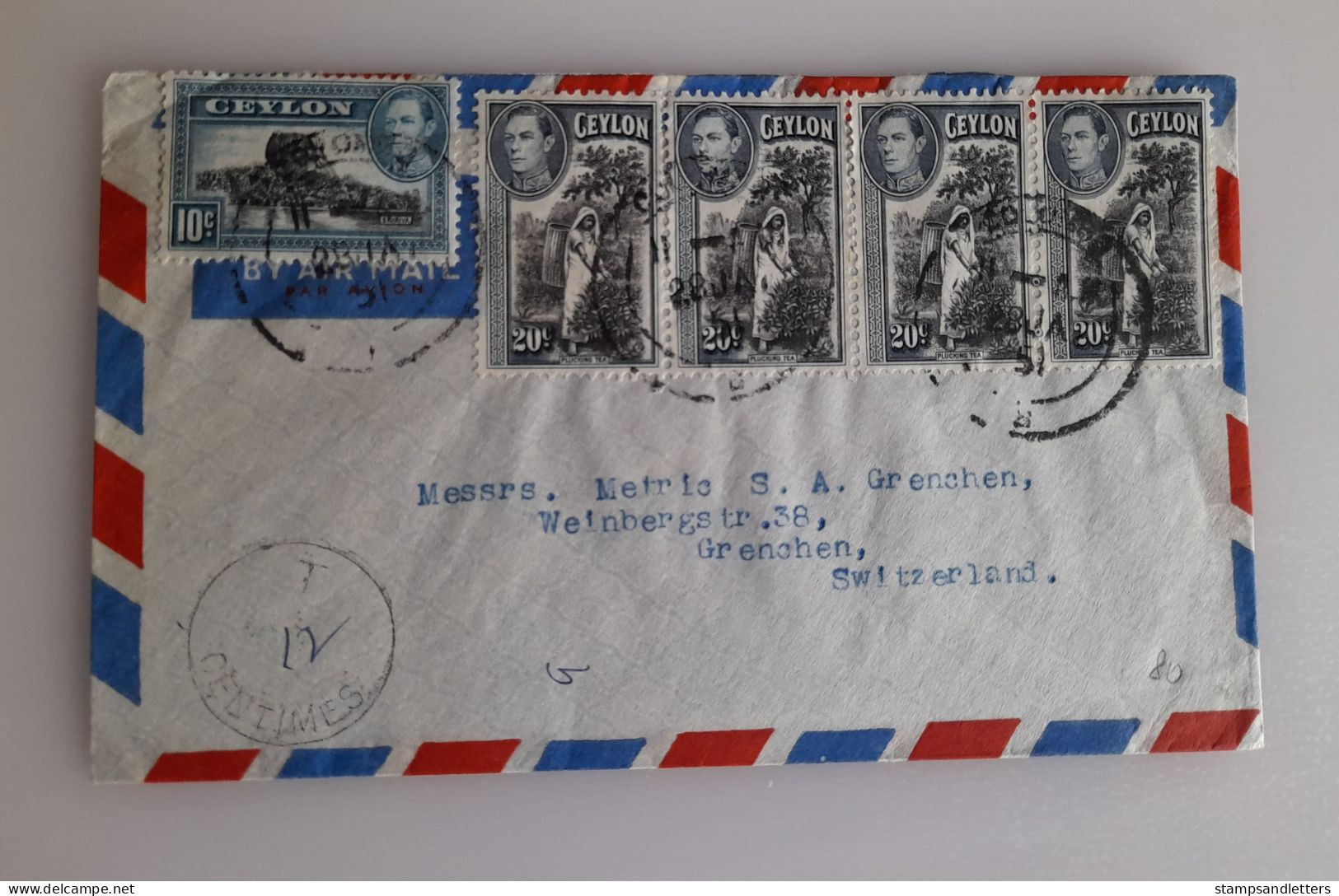 Cover Sent To Switzerland - Ceylon (...-1947)